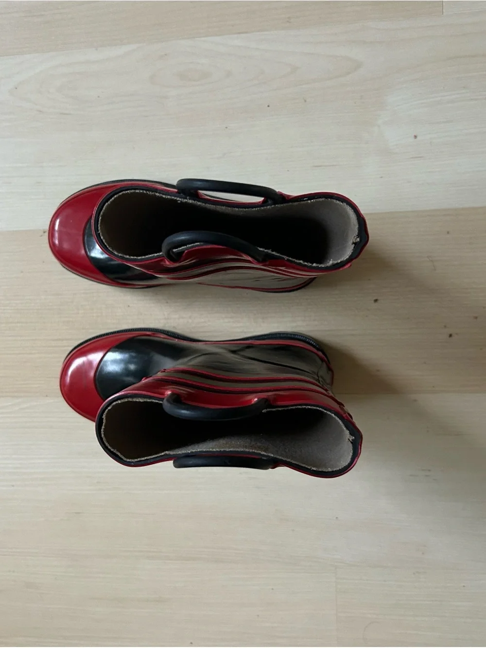 Kids Waterproof Black and Red Firehouse Rain Boots with Handles